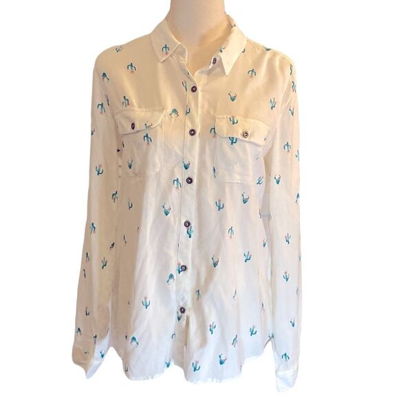 White button up cactus top, size M - Picture 1 of 8